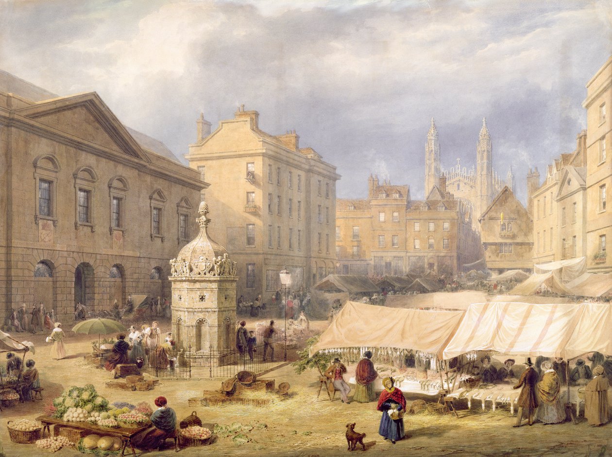Cambridge Market Place, 1841 alkotó: Frederick Mackenzie