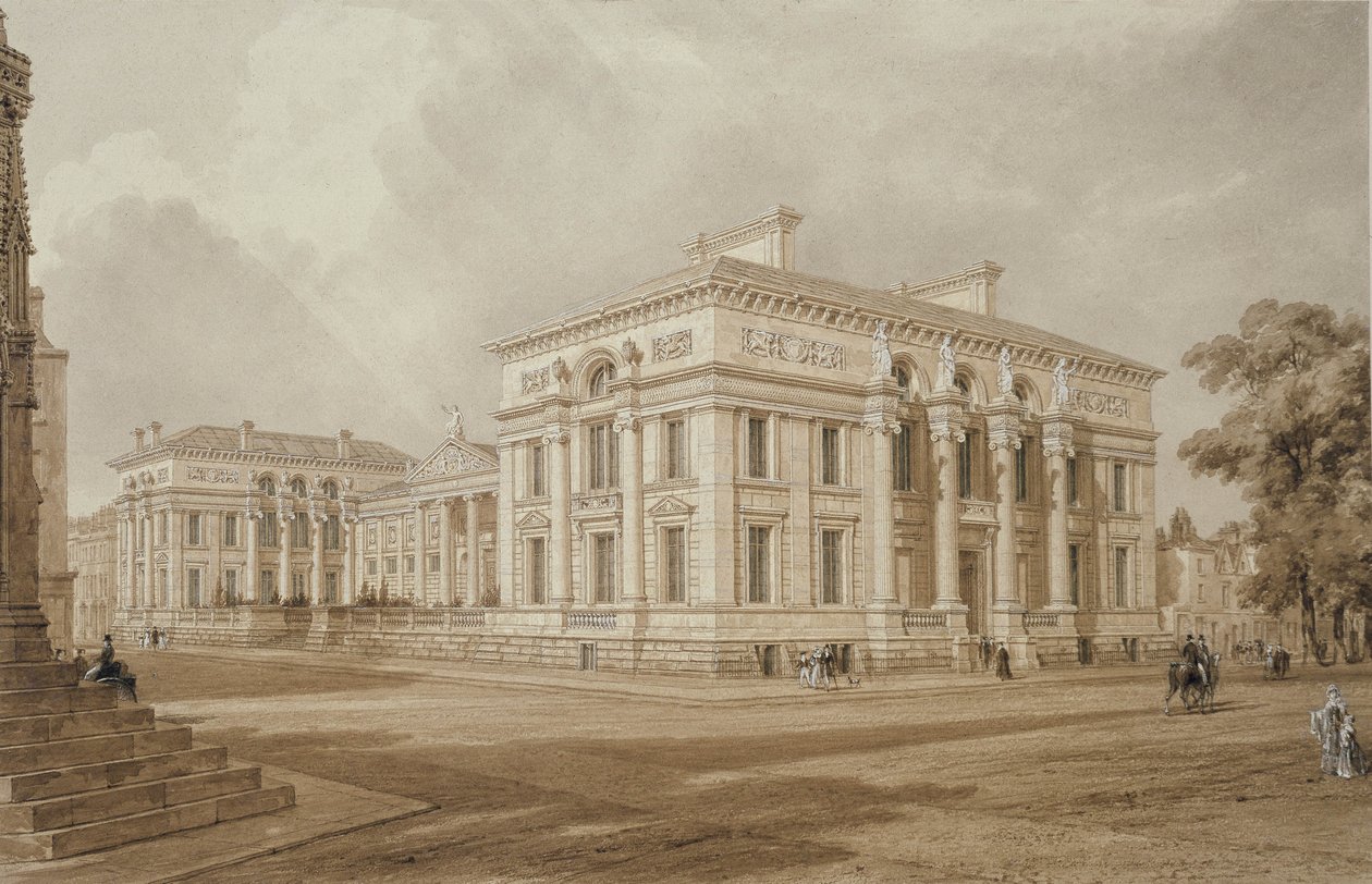 A Taylor épület és az egyetemi galériák délkeleti nézete (akvarell, testfestékkel grafitra) alkotó: Frederick Mackenzie
