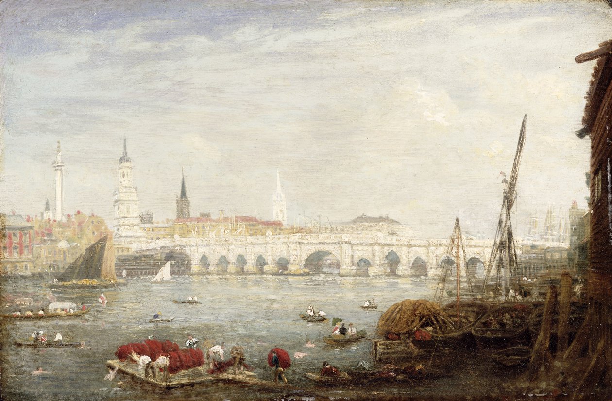 A Monument és a London Bridge, 1820-80 körül alkotó: Frederick Nash
