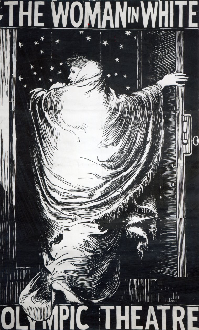 Wilkie Collins "A fehér ruhás nő" című művének 1871-ben bemutatott színpadi változatának plakátja alkotó: Frederick Walker