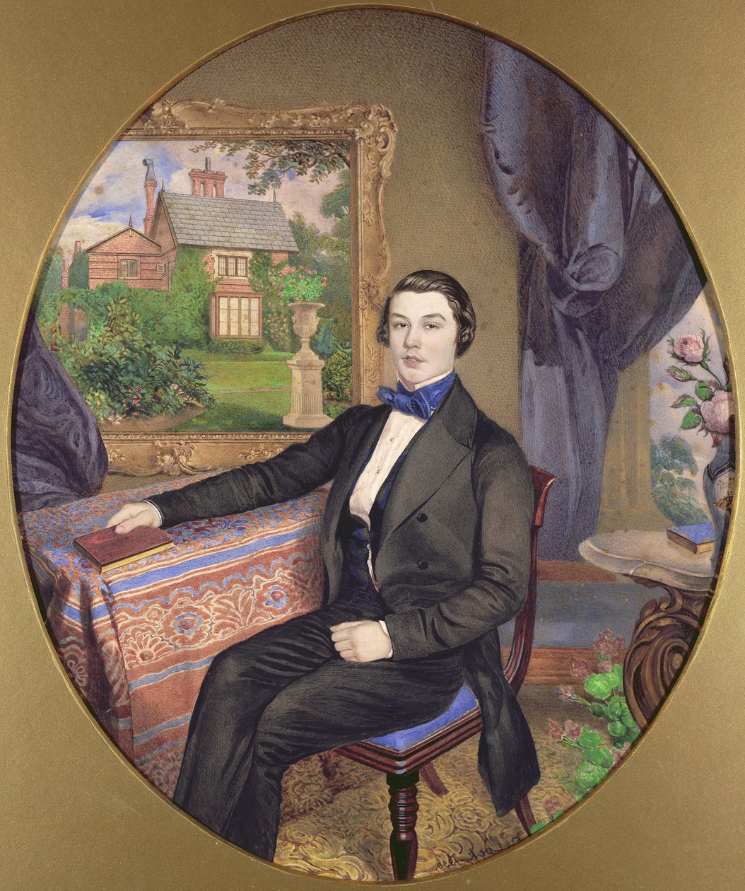 Fiatal férfi portréja egy viktoriánus belső térben, 1850 (wc papíron) alkotó: Frederick William Lock