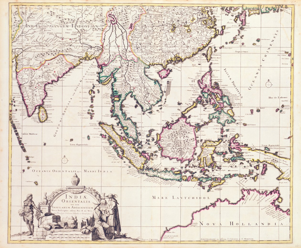 India és Kelet-India térképe (kézzel színezett metszet) alkotó: Frederick de Wit