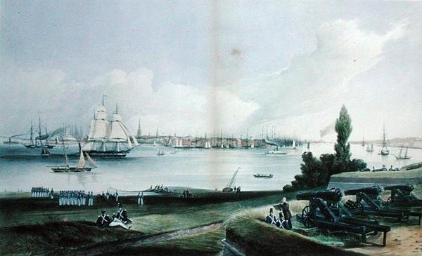 New York a kormányzói szigetről, metszet: Henry Papprill (1846-48) (metszet) alkotó: Frederick (after) Catherwood