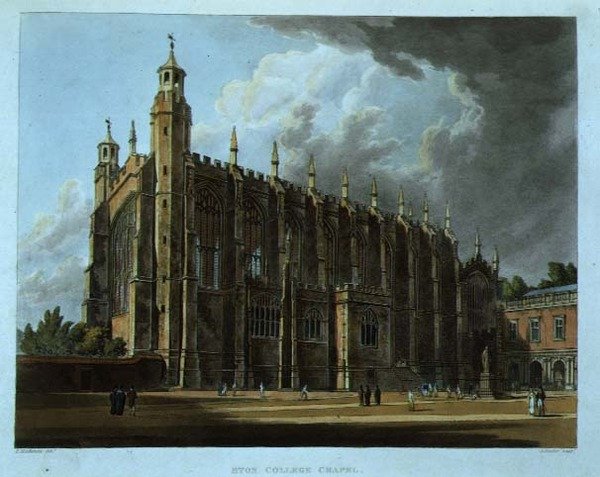 Az Eton College kápolnája, az "Eton College története", a "History of the Colleges" részéből, metszette Joseph Constantine Stadler (1780-1812), kiadta R. Ackermann. alkotó: Frederick (after) Mackenzie