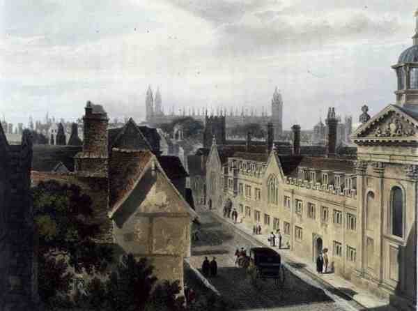 A Pembroke College külseje a cambridge-i Peterhouse egyik ablakából, a "The History of Cambridge"-ből, Joseph Constantine Stadler (1780-1812) metszete, R. Ackermann kiadása. alkotó: Frederick (after) Mackenzie