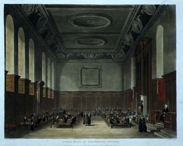 A Winchester College iskolaterme, a „History of the Colleges” része, a „History of the Colleges”-ból, a „History of the Colleges”-ból, Joseph Constantine Stadler (fl.1780-1812) pub. R. Ackermann alkotó: Frederick (after) Mackenzie