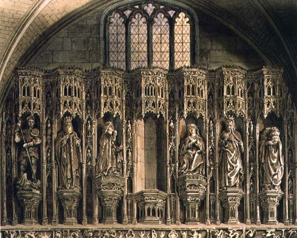 Képernyő az Ötödik Henry temploma felett, O tábla a „Westminster Abbey”-ből, J. Bluck (fl.1791-1831) pub. Írta: Rudolph Ackermann (1764-1834) 1812 (akvatinta) alkotó: Frederick (after) Mackenzie