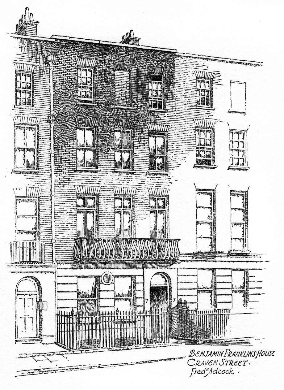 Benjamin Franklin háza, 36. Craven Street, London, 1912 alkotó: Frederick Adcock
