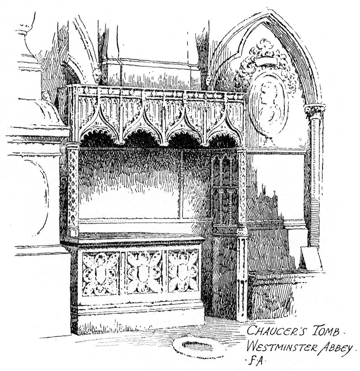 Chaucers sírja, Westminster Abbey, London, 1912. alkotó: Frederick Adcock