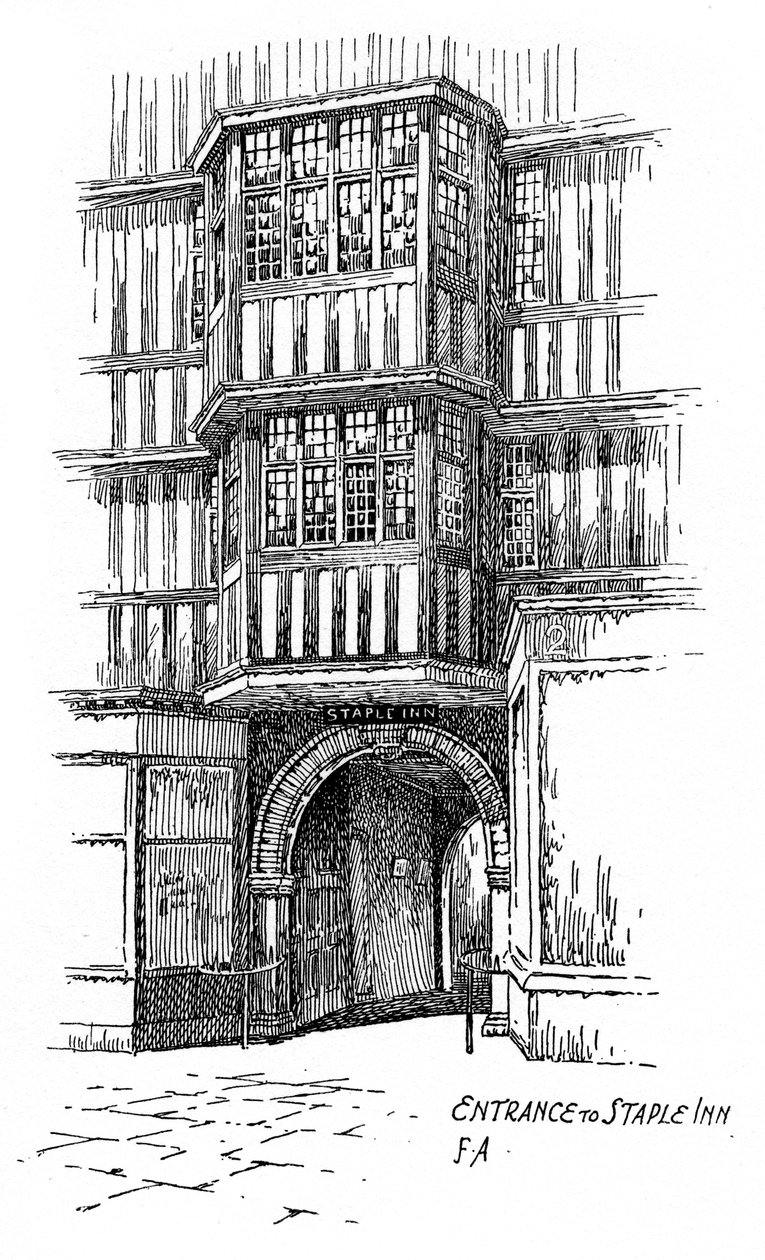 A Staple Inn bejárata, Holborn, London, 1912 alkotó: Frederick Adcock