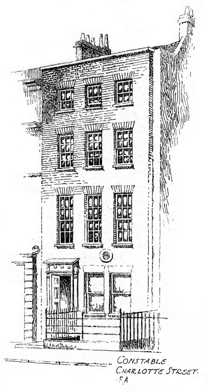 John Constables háza, Charlotte Street, Bloomsbury, London, 1912 alkotó: Frederick Adcock