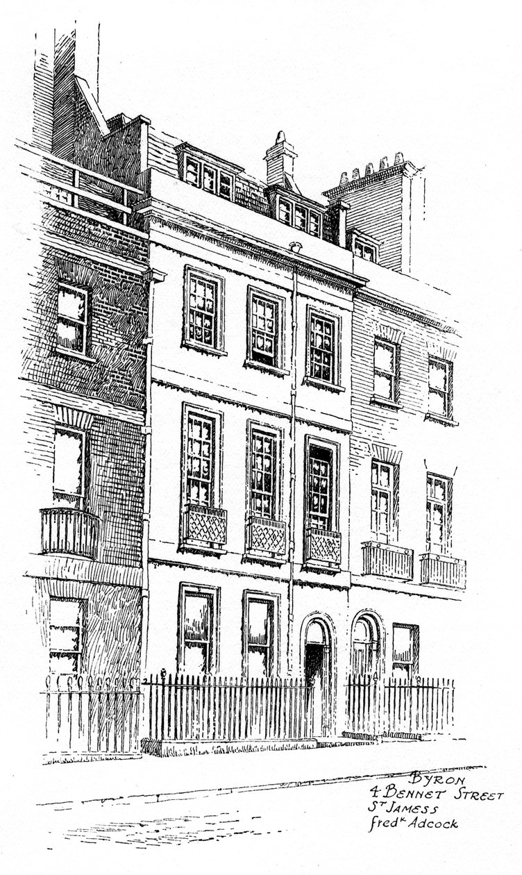 Lord Byron háza, 4 Bennett Street, St James, London, 1912 alkotó: Frederick Adcock