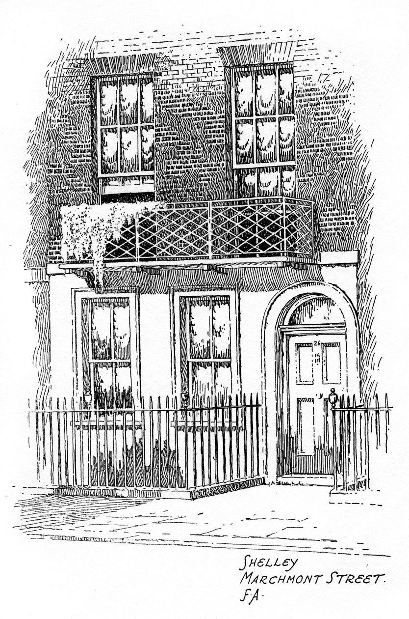 Percy Bysshe Shelleys háza, Marchmont Street, Bloomsbury, London, 1912 alkotó: Frederick Adcock
