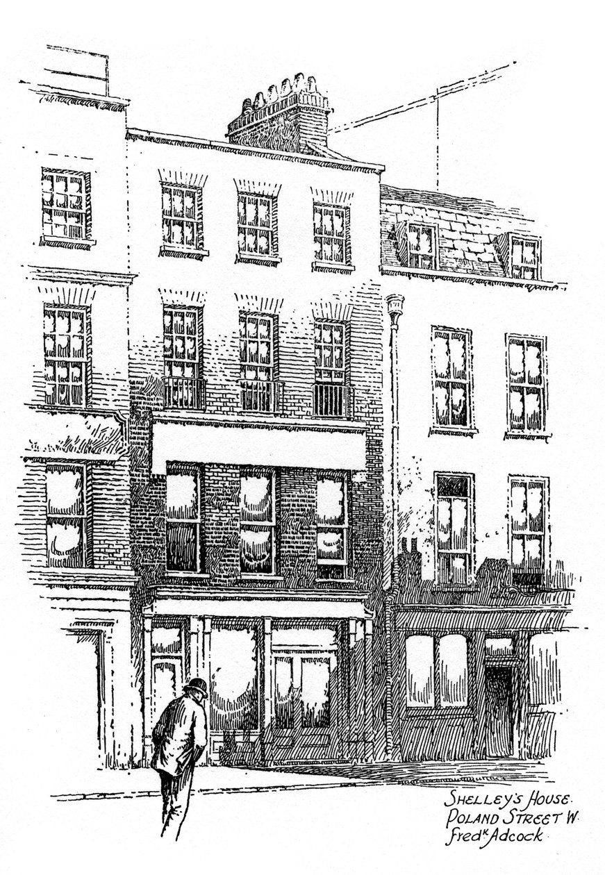 Percy Bysshe Shelleys ház, Poland Street, Westminster kerület, London, 1912. alkotó: Frederick Adcock