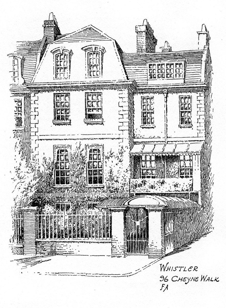 Whistlers ház, 96 Cheyne Walk, Chelsea, London, 1912 alkotó: Frederick Adcock