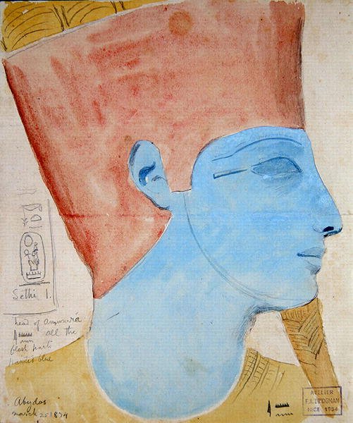 Amun isten fejének domborművének tanulmányozása I. Seti templomában, Abydos alkotó: Frederick Arthur Bridgman
