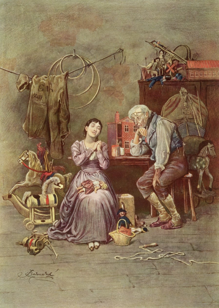Caleb Plummer és vak lánya, jelenet Charles Dickens (1812-70) "Tücsök a tűzhelyen" (1845) című művéből. alkotó: Frederick Barnard