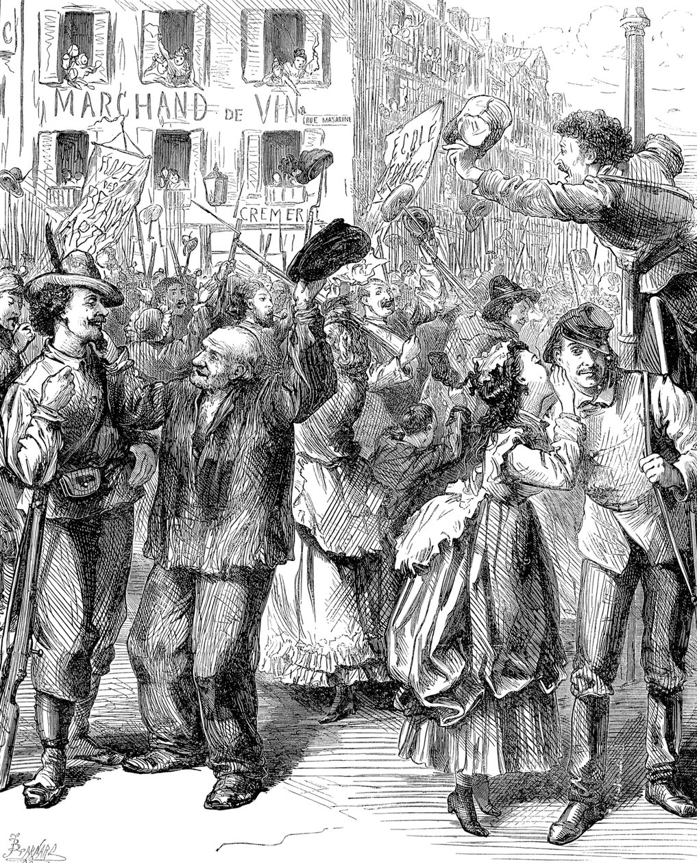 Párizs védelme: Barikádok megmentésére menő diákok, francia-porosz háború, 1870 alkotó: Frederick Barnard