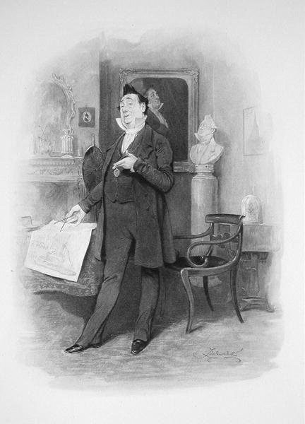 Mr Pecksniff, a "Charles Dickens: A Gossip about his Life", Thomas Archer, megjelent 1894 körül (litográfia). alkotó: Frederick Barnard