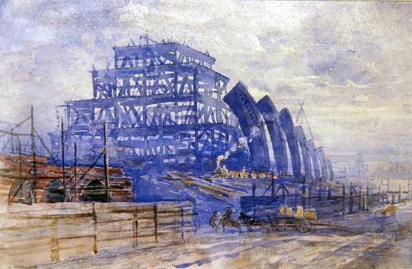 A vasútállomás építése, St. Pancras állomás alkotó: Frederick Barnard