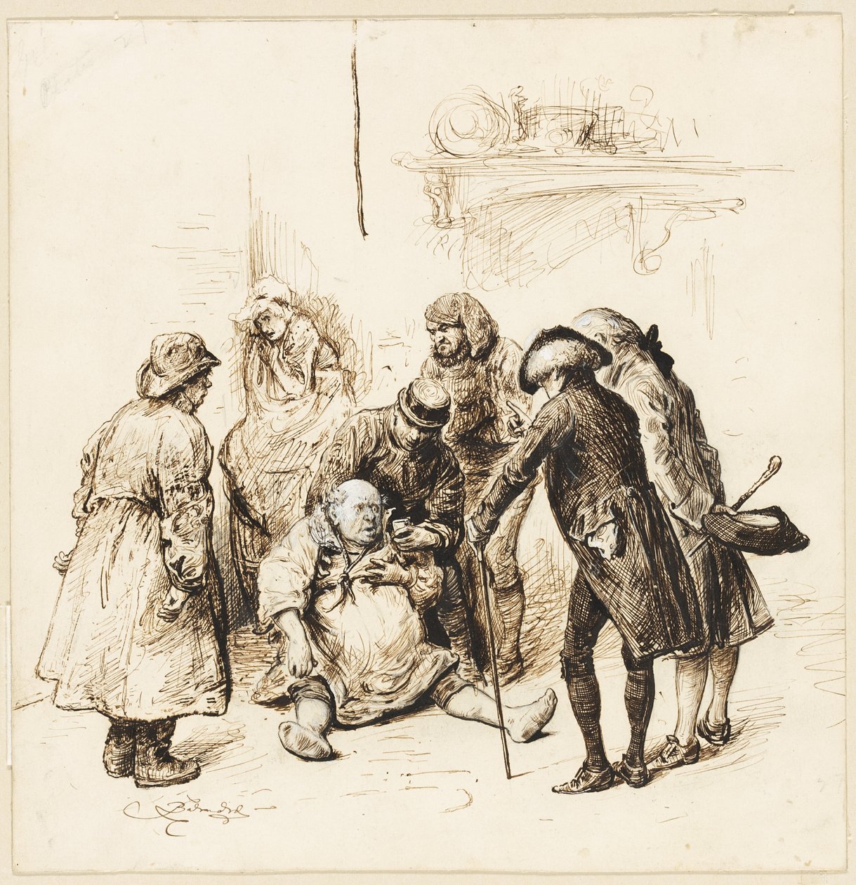 Két úriember segít egy részegen alkotó: Frederick Barnard