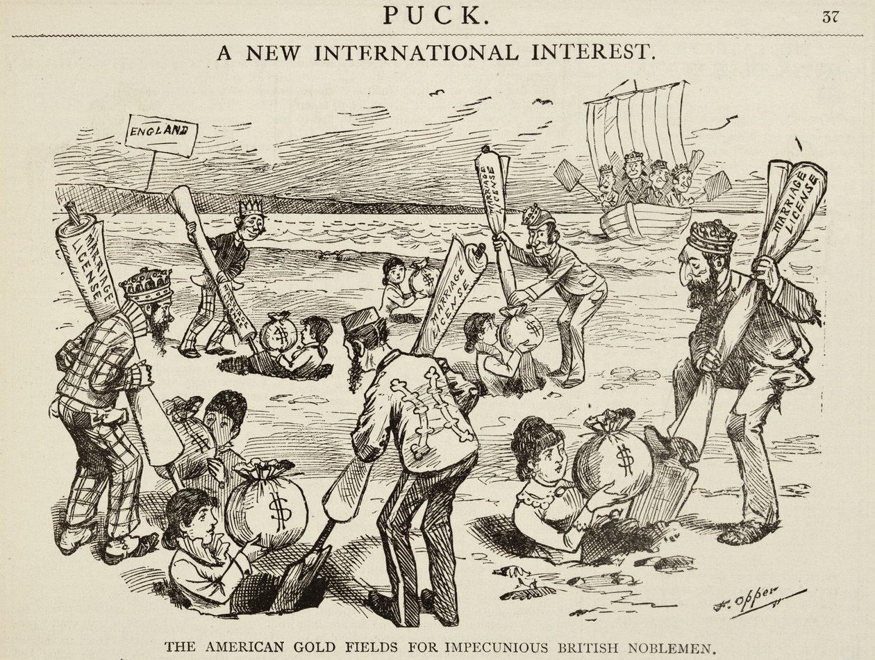 1880-ban készült rajzfilm „Az amerikai aranymezőket feddhetetlen brit nemesek számára” alkotó: Frederick Burr Opper