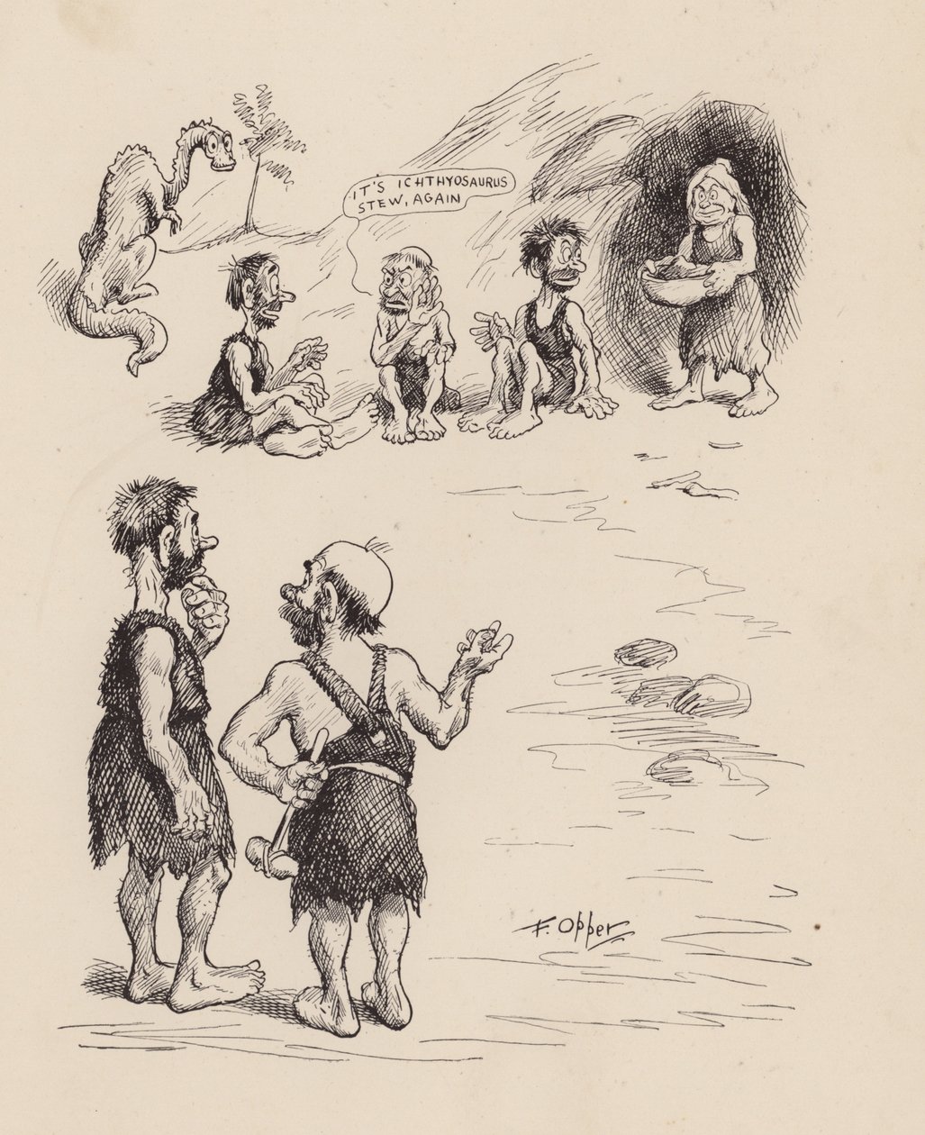 Antediluvian Ancestors by F Opper: Opper: Hármas szám (litográfia) alkotó: Frederick Burr Opper