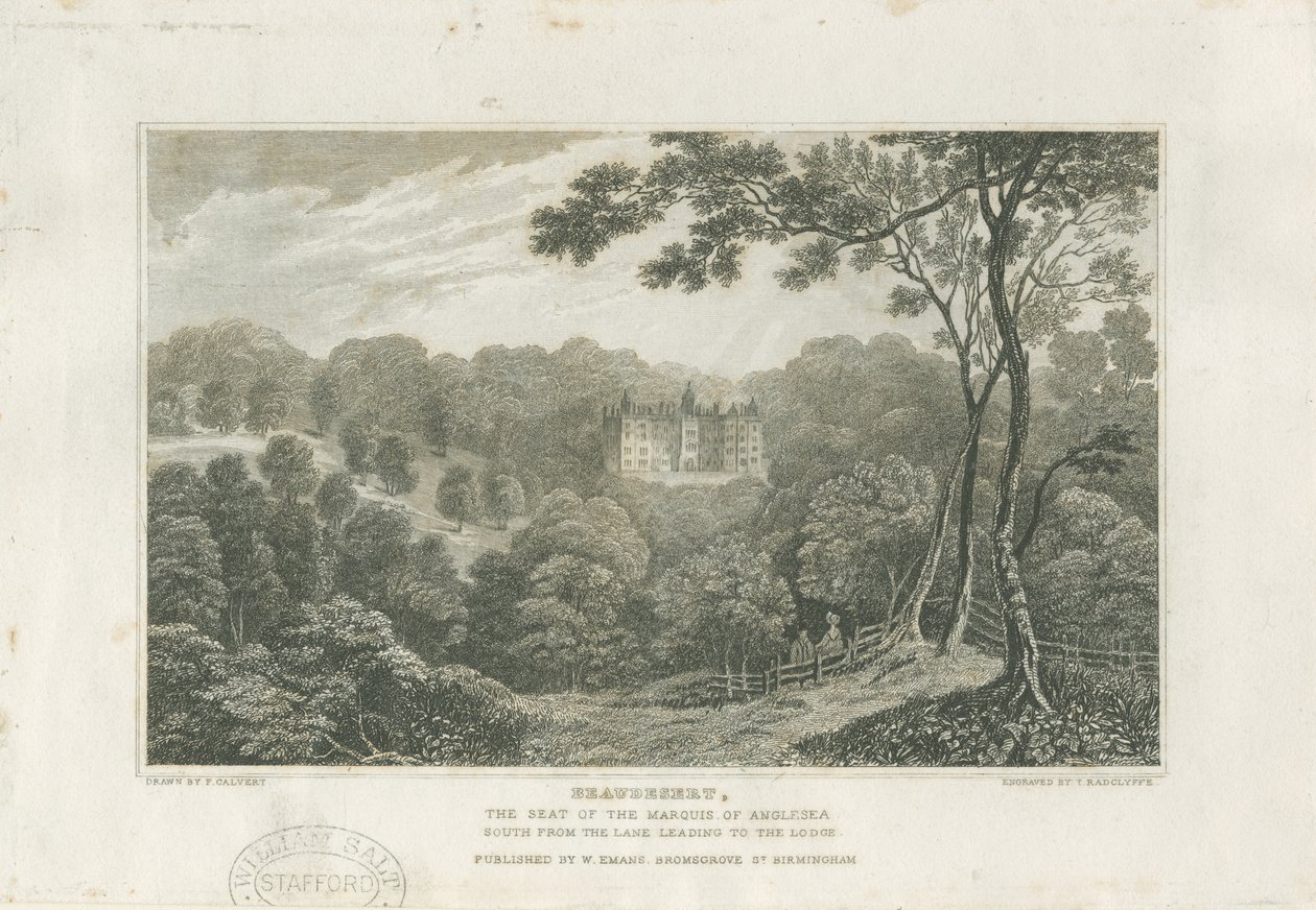 Beaudesert Hall és Park: metszet, nd [c 1830] alkotó: Frederick Calvert
