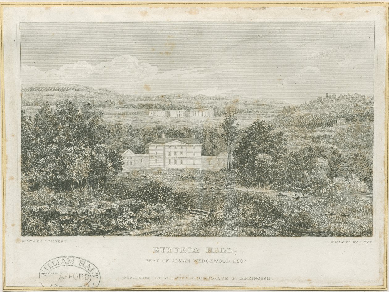 Etruria Hall: metszet, nd [c 1830] (nyomtatás) alkotó: Frederick Calvert