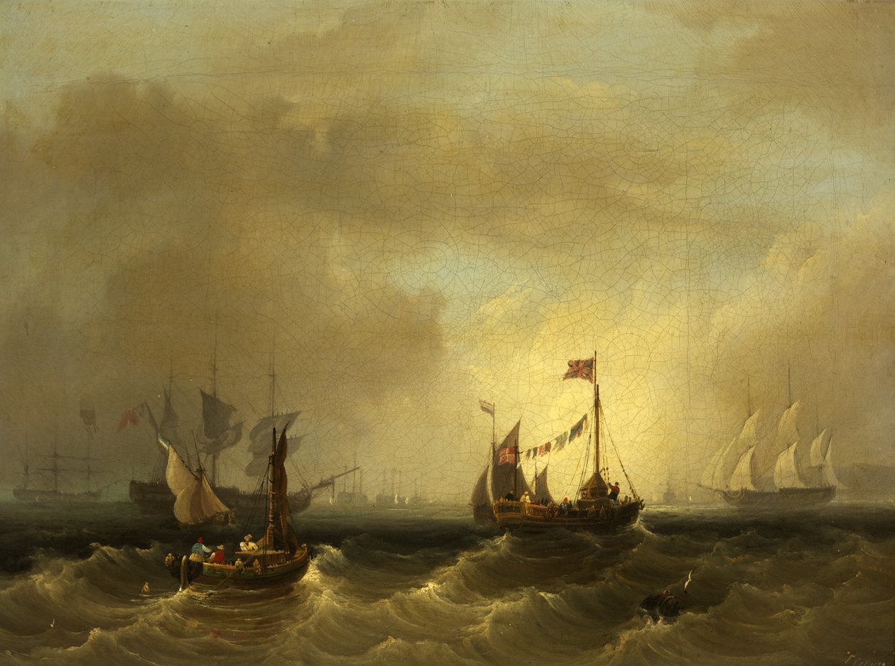 Tengeri táj csónakokkal (olaj, vászon) alkotó: Frederick Calvert