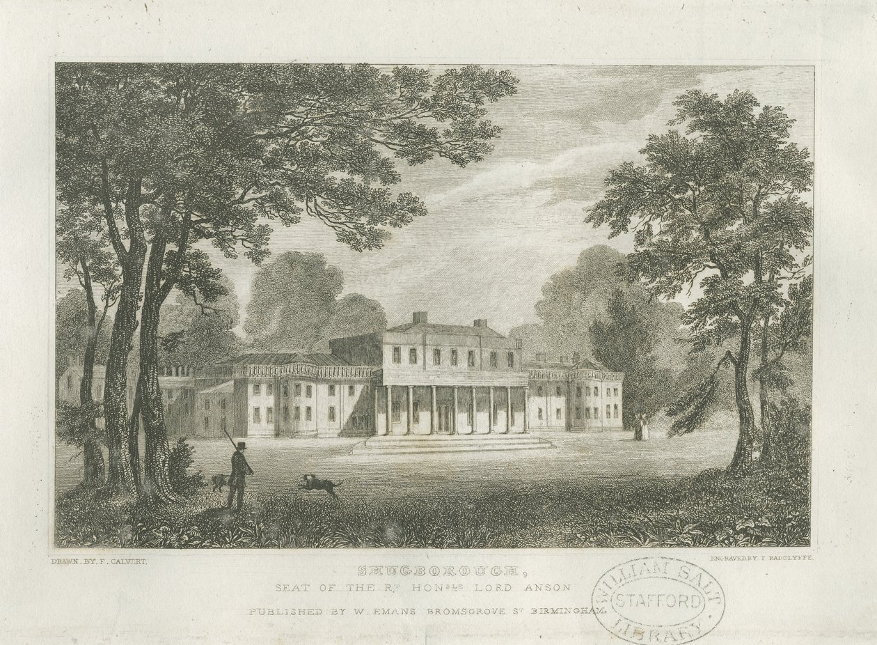 Shugborough Hall: metszet, nd [c 1830] (nyomtatás) alkotó: Frederick Calvert