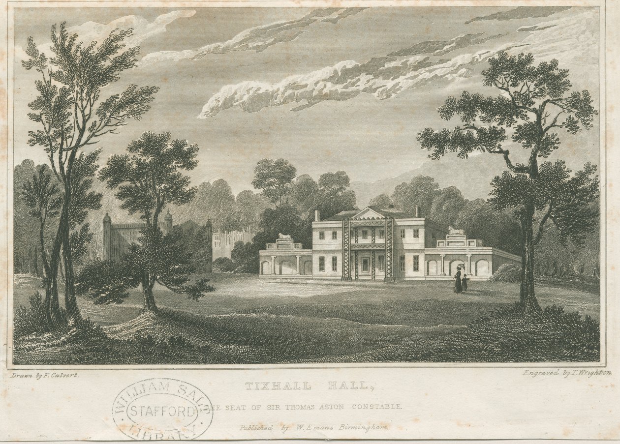 Tixall Hall: metszet, nd [c 1830] (nyomtatás) alkotó: Frederick Calvert