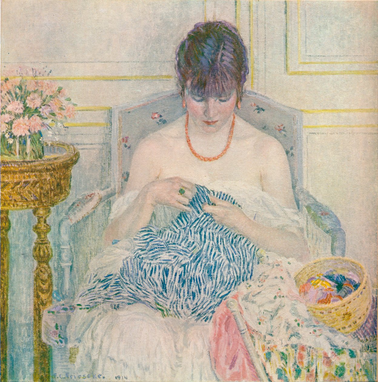 Egy lány varrás, c1894-1914, 1914 alkotó: Frederick Carl Frieseke