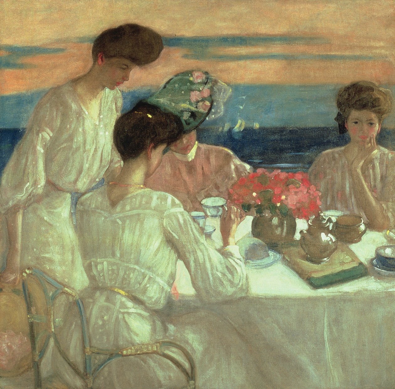 Délutáni tea a teraszon (olaj, vászon) alkotó: Frederick Carl Frieseke