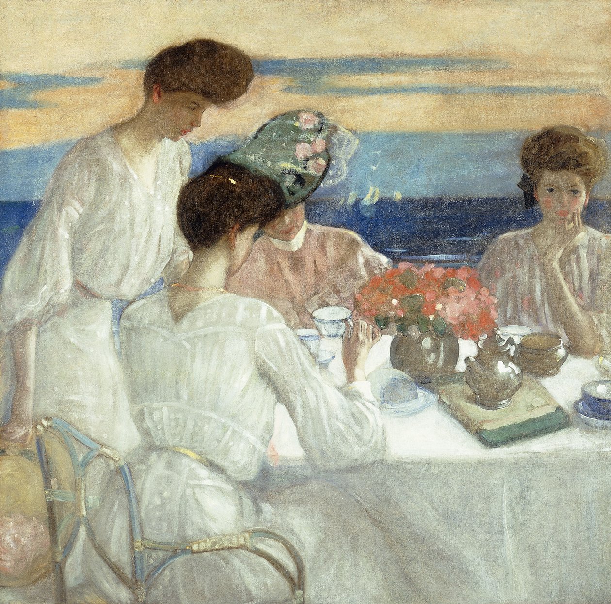 Délutáni tea a teraszon alkotó: Frederick Carl Frieseke