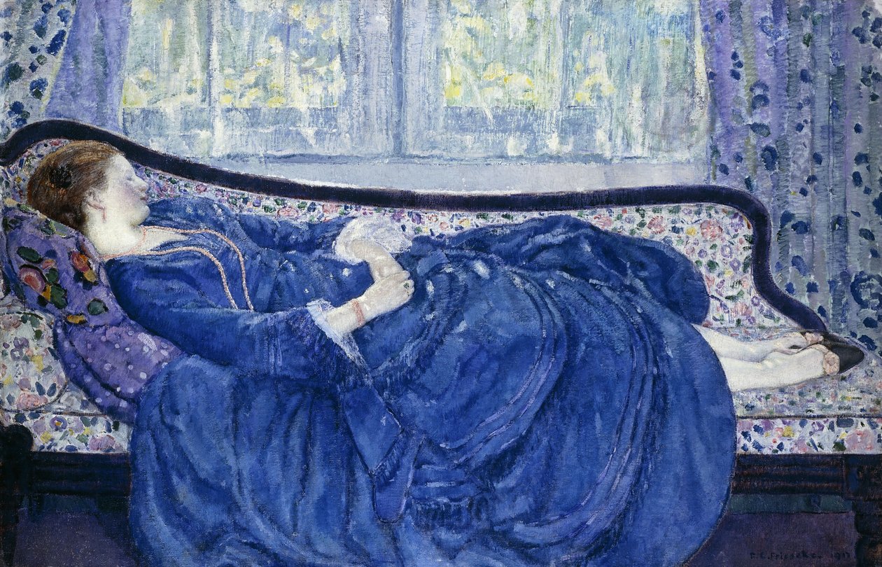 Kék ruhás lány alkotó: Frederick Carl Frieseke