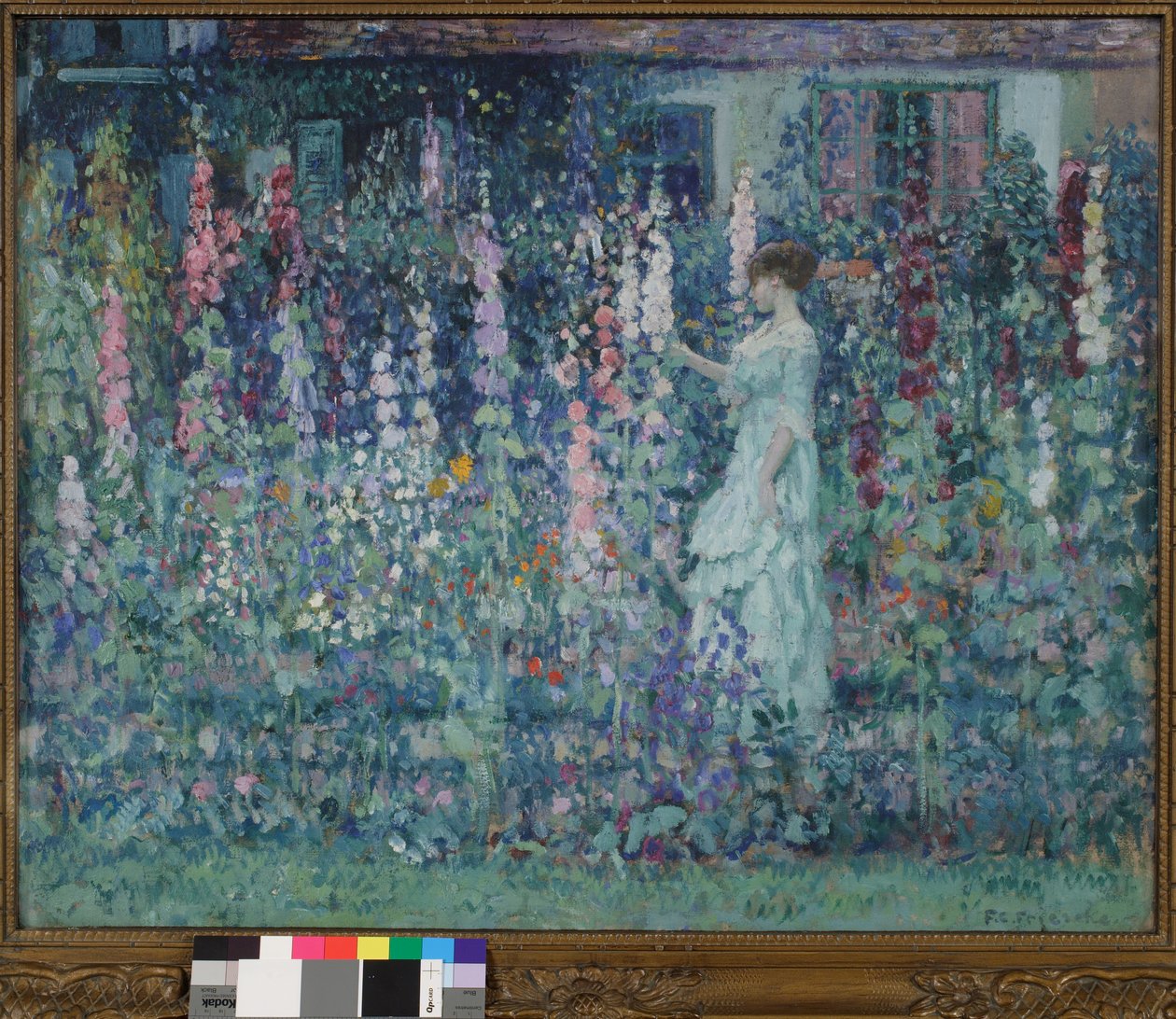 Hollyhocks alkotó: Frederick Carl Frieseke