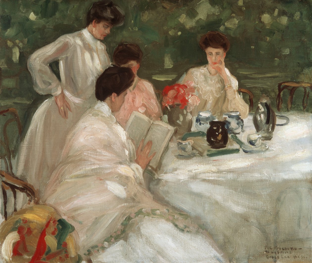 Tea a kertben alkotó: Frederick Carl Frieseke