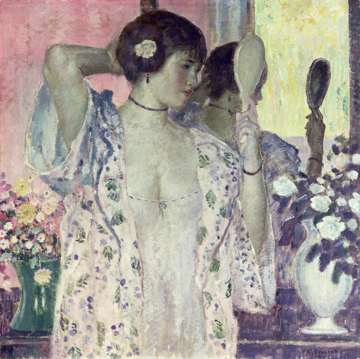 A kézi tükör (olaj, vászon) alkotó: Frederick Carl Frieseke
