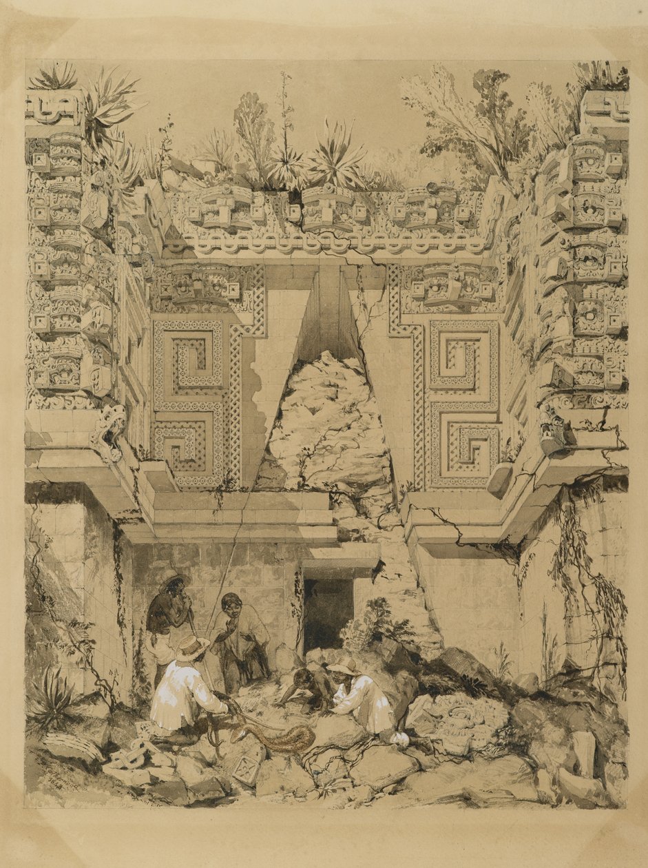 Archway, Casa del Gobernador, Uxmal, Yucatan, 1843 (szépia tinta és mosás szőtt papíron) alkotó: Frederick Catherwood