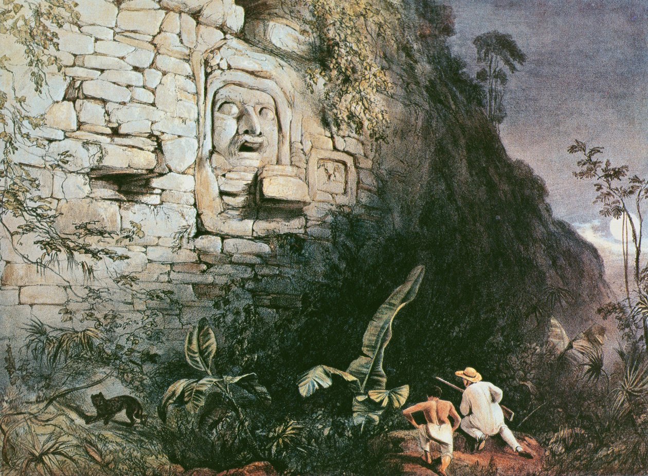 Itzam Na feje, Izamal, Yucatán, Mexikó, 1844 (színes litográfia) alkotó: Frederick Catherwood