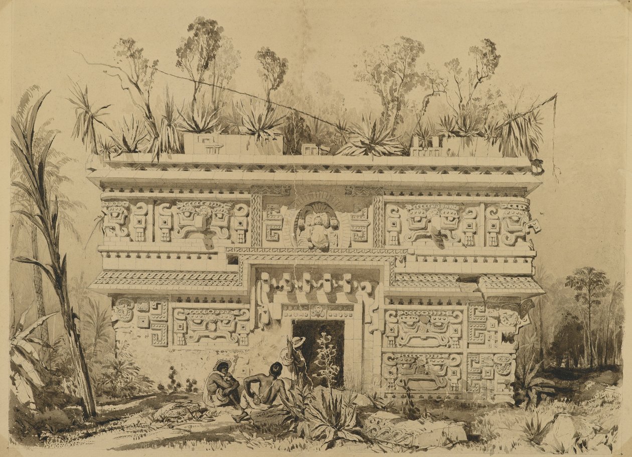 Las Monjas, Chichen Itza, Yucatan, 1843 (szépia tinta és mosás szőtt papíron) alkotó: Frederick Catherwood