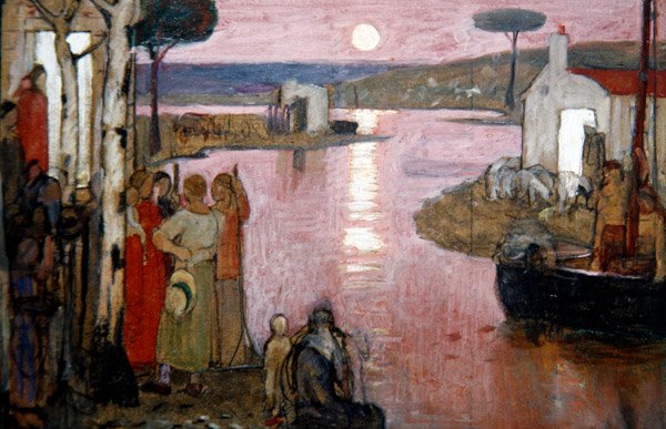 Esti idill, 1910 körül (tempera fekete zsírkrétán a fedélzeten) alkotó: Frederick Cayley Robinson