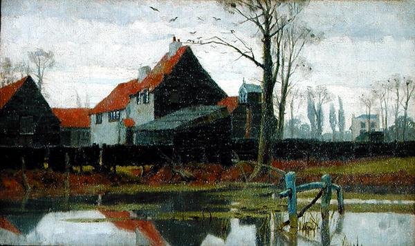 Farm épületek, 1889 körül (olaj, vászon) alkotó: Frederick Cayley Robinson