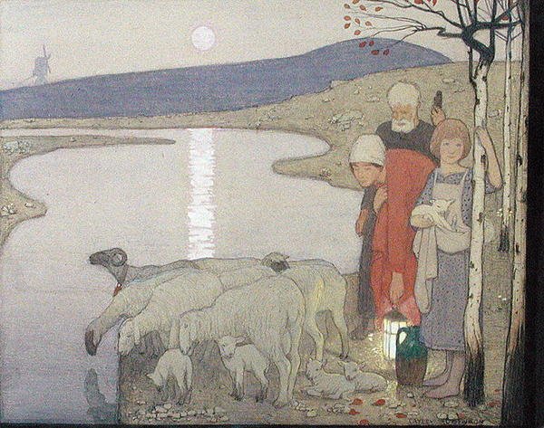 Pasztorál, 1923 körül (grafit, akvarell és gouache a fedélzeten) alkotó: Frederick Cayley Robinson