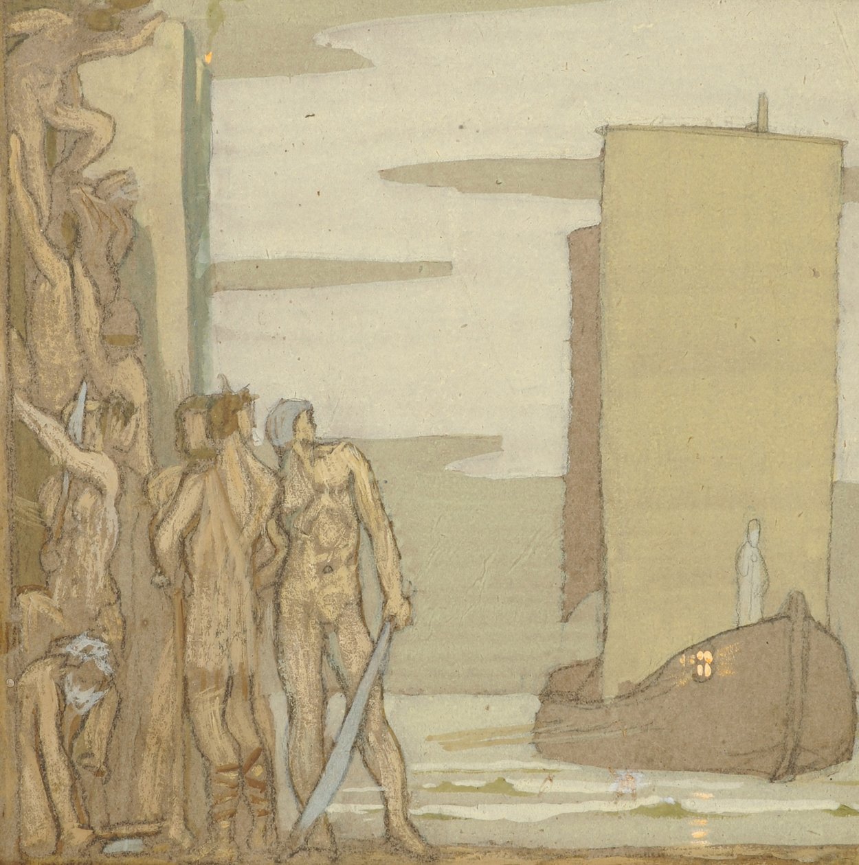 Szent Patrik partraszállása Írországban, 1912 körül (tempera fán) alkotó: Frederick Cayley Robinson