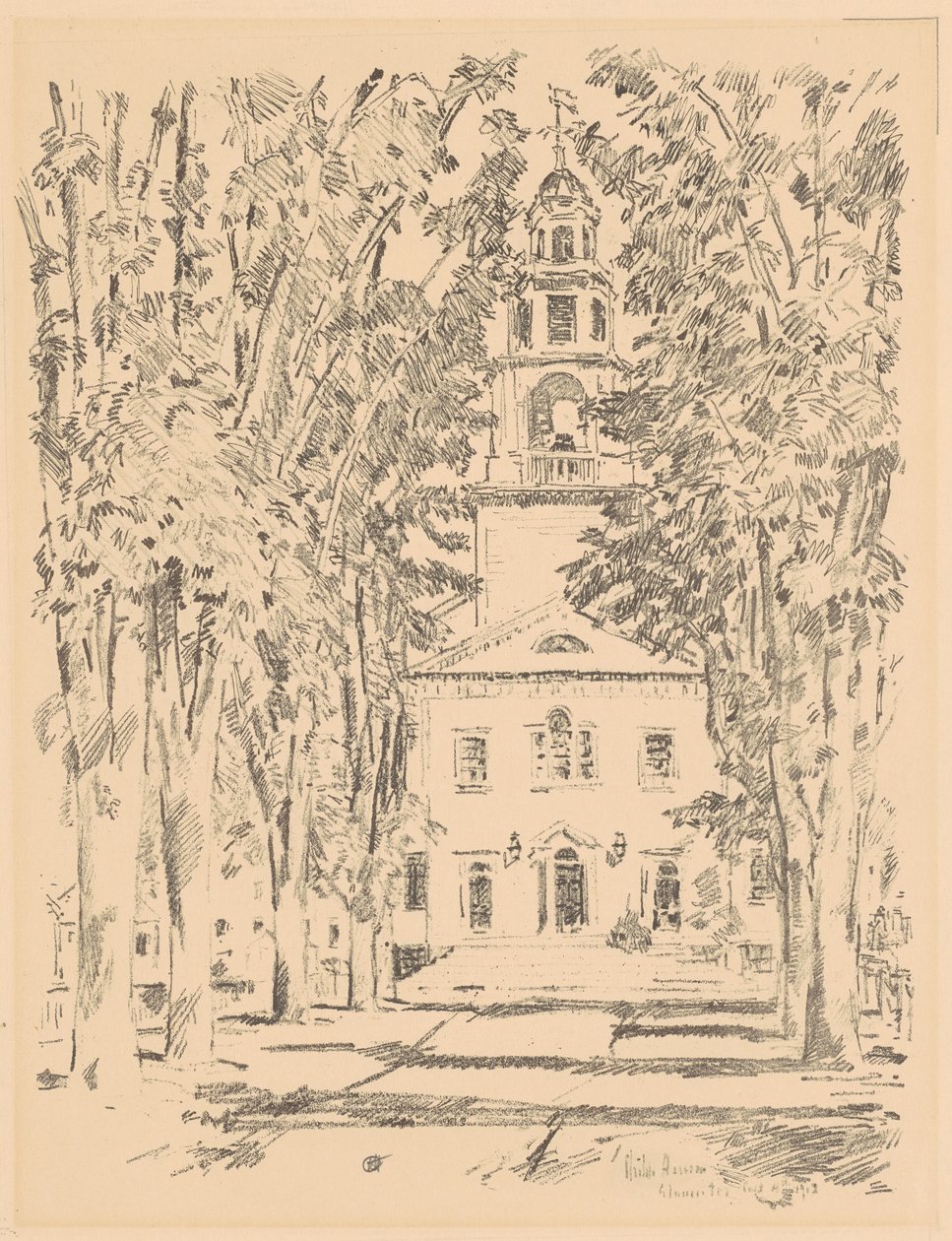 Colonial Church, Gloucester, 1918. alkotó: Frederick Childe Hassam