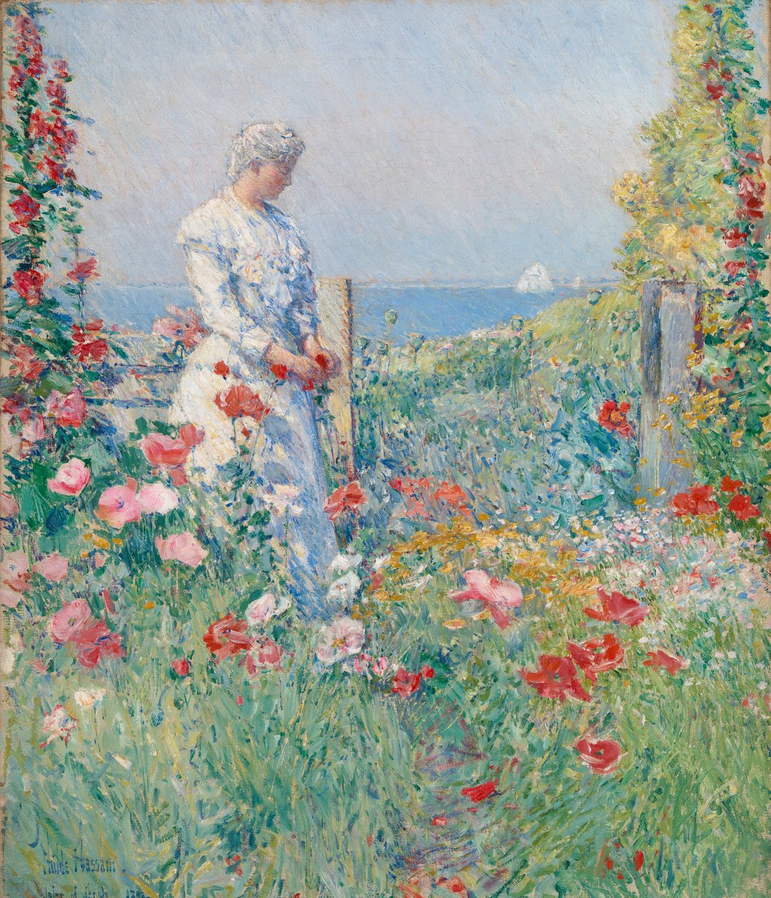 A kertben Celia Thaxter a kertjében, 1892. alkotó: Frederick Childe Hassam
