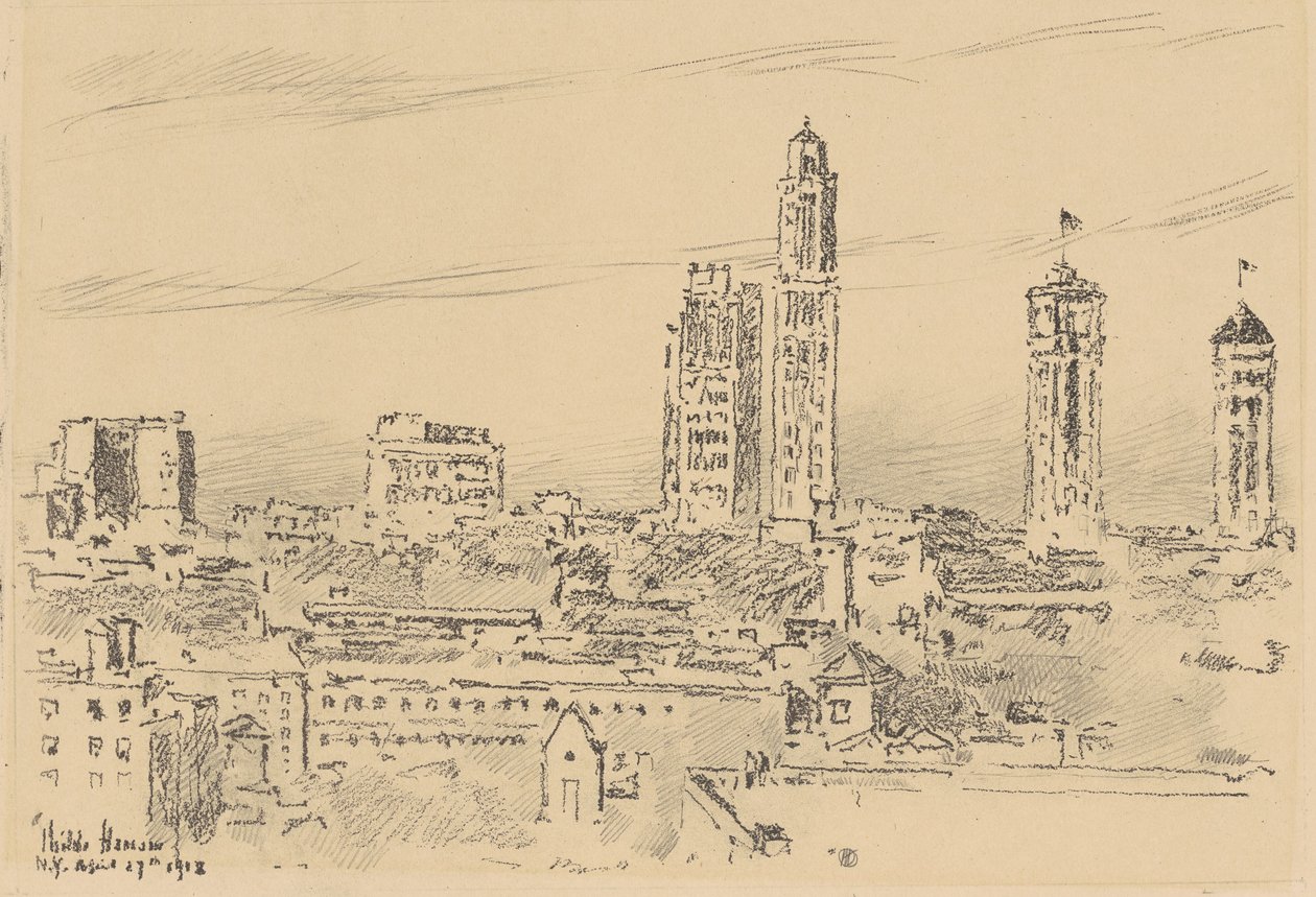 New York Skyline, Könnyű épületek, 1918. alkotó: Frederick Childe Hassam