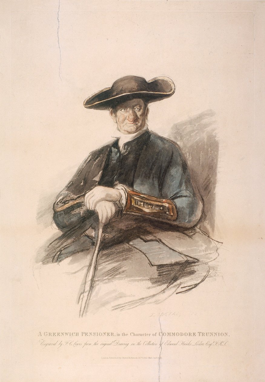 "Greenwich nyugdíjas Commodore Trunion karakterében", Greenwich Kórház, London, 1826 alkotó: Frederick Christian Lewis